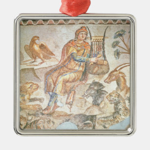 Orpheus playing to the animals, Roman mosaic Metal Ornament