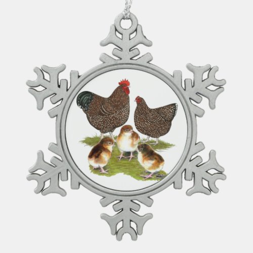 Orpington Jubilee Chicken Family Snowflake Pewter Christmas Ornament