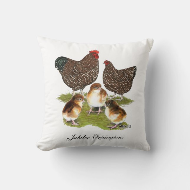 Orpington Jubilee Chicken Family Throw Pillow (Front)