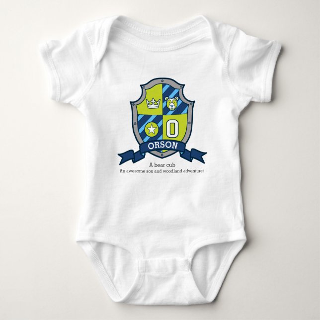 Orson boys name & meaning bear knights shield baby bodysuit (Front)