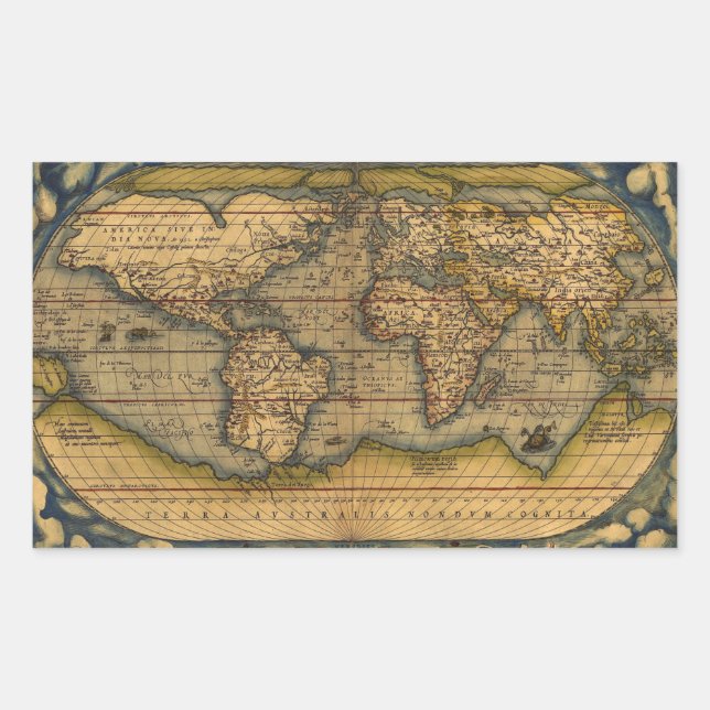 Ortelius 1570 World Map: Antique Cartography Rectangular Sticker (Front)