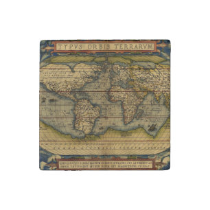 Ortelius 1570 World Map: Antique Cartography Stone Magnet