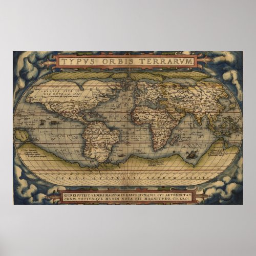 Ortelius World Map Circa 1590 Poster