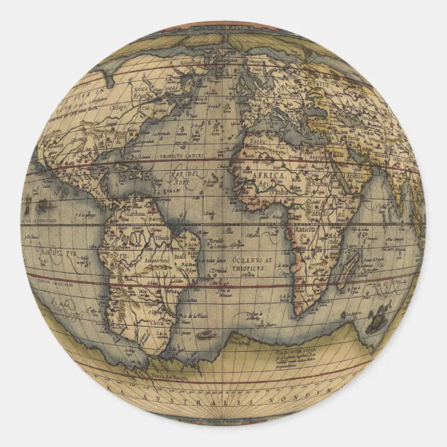 Ortelius World Map Classic Round Sticker | Zazzle