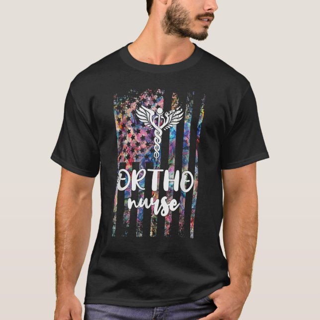 Ortho Nurse Us Flag Orthopedic Nurse Rn Ortho Nurs T-Shirt (Front)