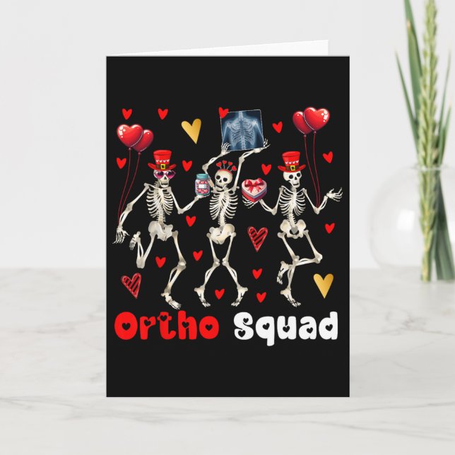 Ortho Squad Three Valentine's Day Skeletons Cute H Card (Front)