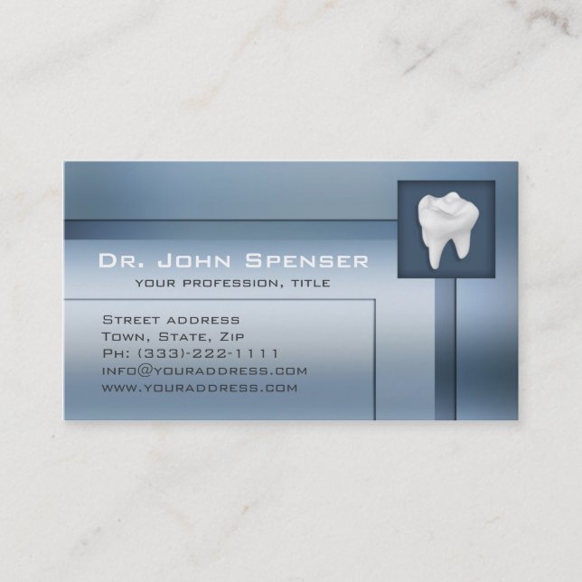 Orthodontist Blue Metal Business Card (Front)