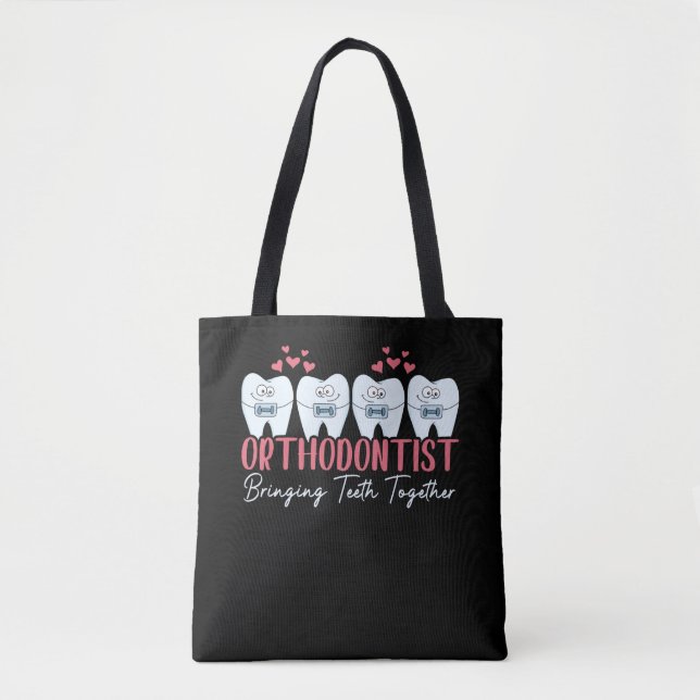 Orthodontist Bringing Teeth Together Cute Braces Tote Bag (Front)