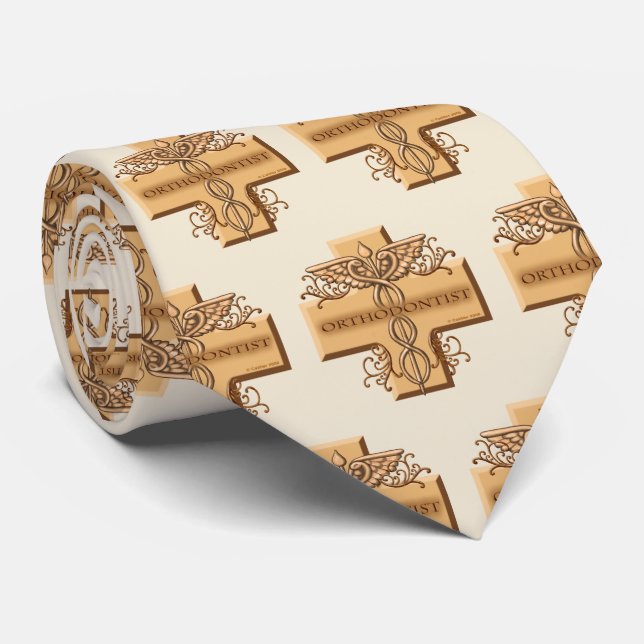 Orthodontist Caduceus Cross Neck Tie (Rolled)