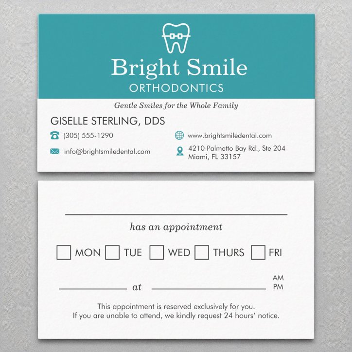 Orthodontist Office Appointment Reminder Aqua Blue Business Card