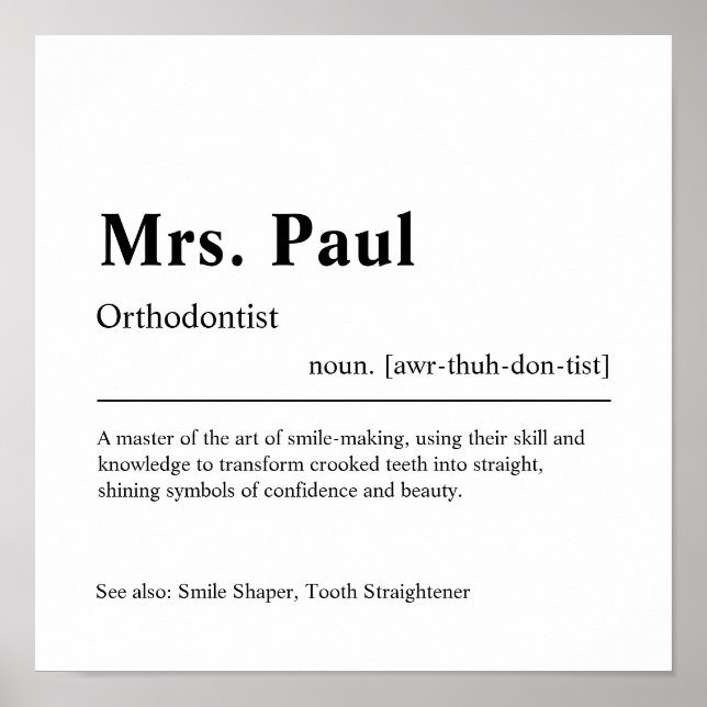 Orthodontist Personalized Gift Poster (Front)