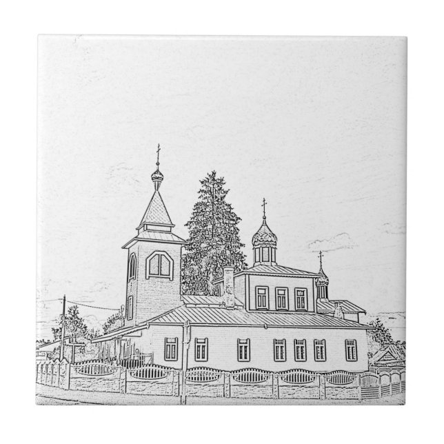 Orthodox Architecture Church Sketch Ceramic Tile (Front)