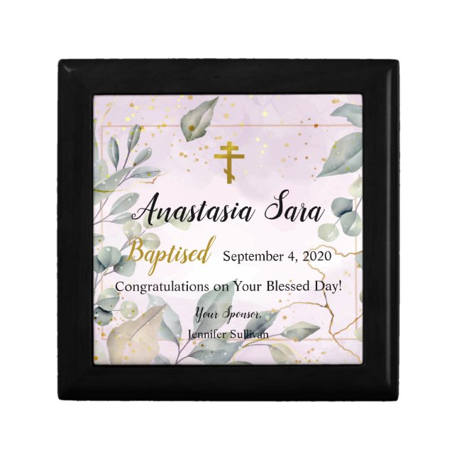 Orthodox Baptism Elegant Leaves Jewelry Box (Front)