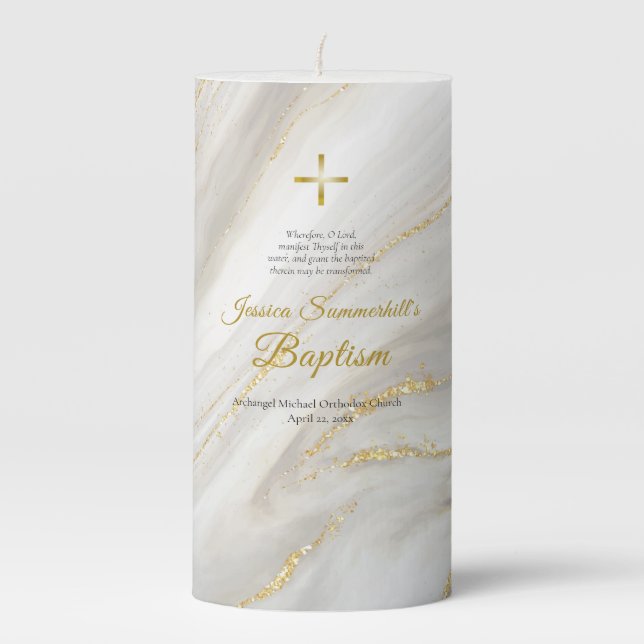Orthodox Christian Baptism Gift Pillar Candle (Front)