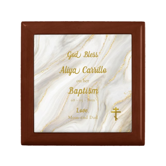 Orthodox Christian Baptism Gray Ivory Swirls  Gift Box (Front)