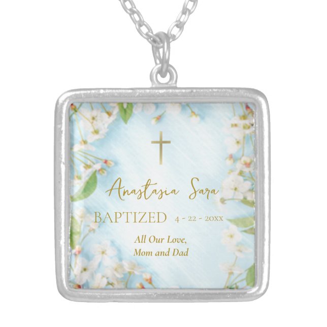 Orthodox Christian Baptism Illumination Silver Plated Necklace (Front)