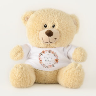 Orthodox Christian Baptism Watercolor Flowers Teddy Bear