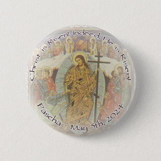 Orthodox Christian Christ is Risen ENG 2.25 in. Button