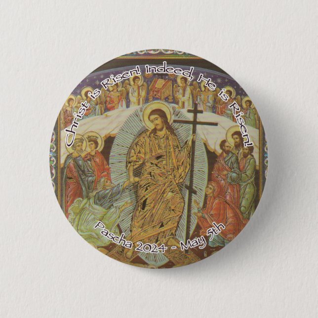 Orthodox Christian Christ is Risen English 2024 Button (Front)