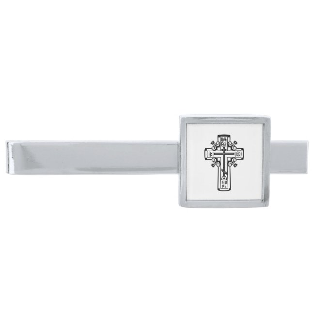 Orthodox Christian cross Silver Finish Tie Bar (Front)