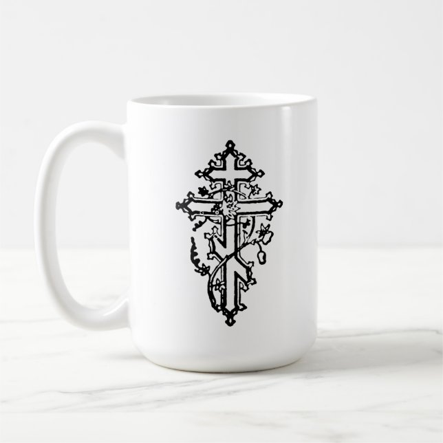 Orthodox Christian Ornate Cross 15oz. Coffee Mug (Left)