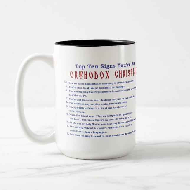 Orthodox Christian Top 10 signs two-tone 15oz mug (Left)