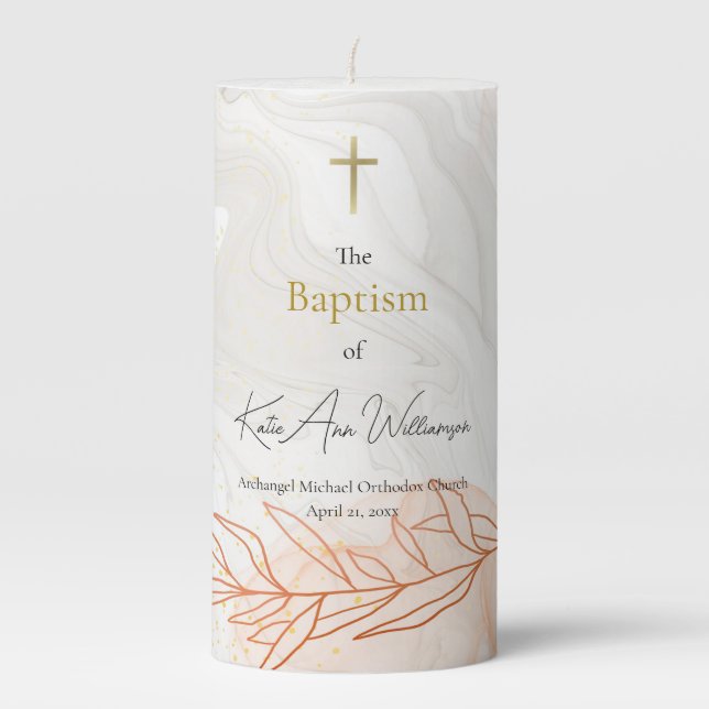 Orthodox Christian Waters of Light Baptism Pillar Candle (Front)