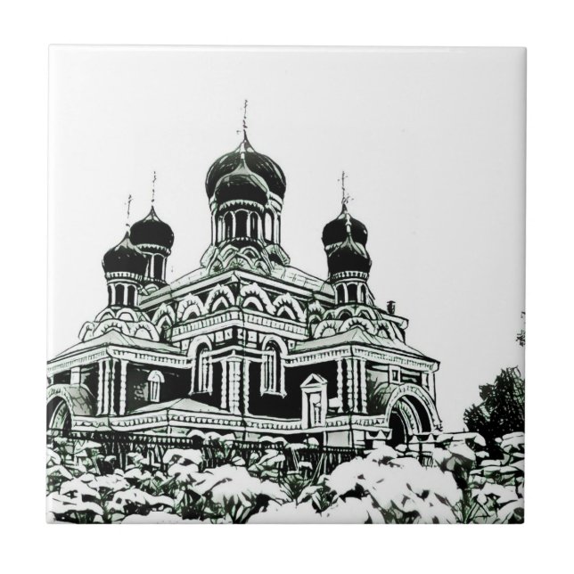 Orthodox Church Architecture Sketch Ceramic Tile (Front)