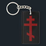 Orthodox cross keychain<br><div class="desc">Triple bar St. Andrew Russian Orthodox cross,  red onblack

Thank you for your support of the Convent of St. Mary Magdalene,  a Western Rite (ROCOR) convent in Pass Christian,  Mississippi.</div>