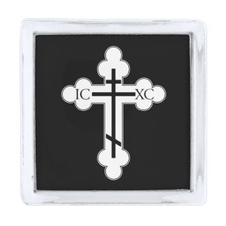 Orthodox cross silver finish lapel pin