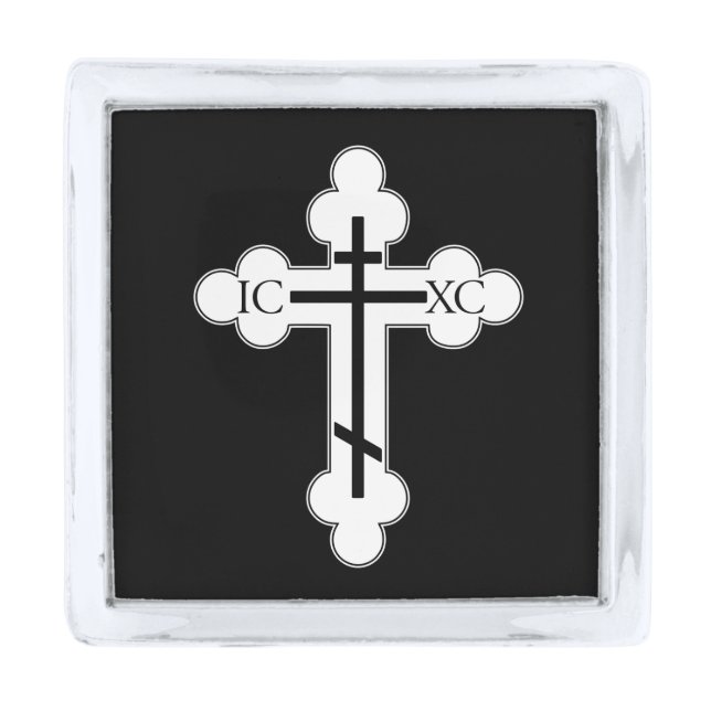 Orthodox cross silver finish lapel pin (Front)