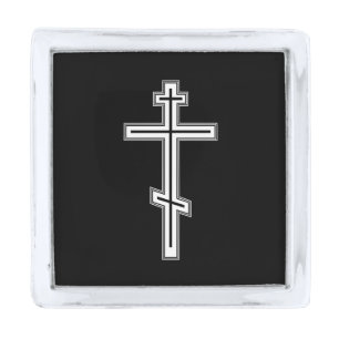 Orthodox cross silver finish lapel pin