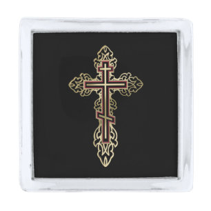 Orthodox cross silver finish lapel pin