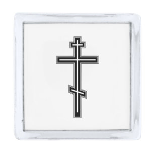 Orthodox cross silver finish lapel pin