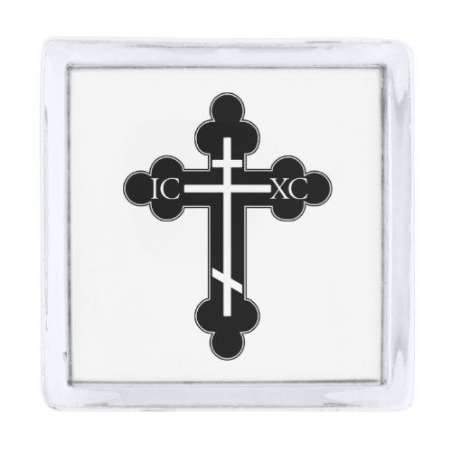 Orthodox cross silver finish lapel pin