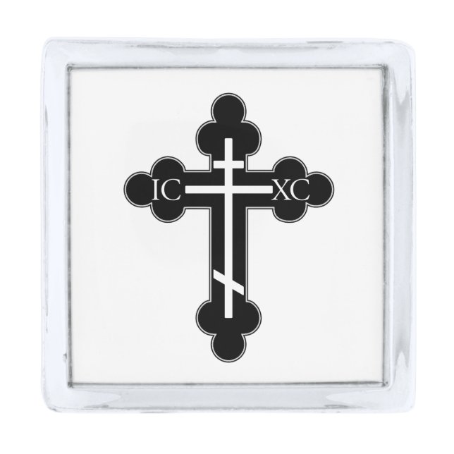 Orthodox cross silver finish lapel pin (Front)