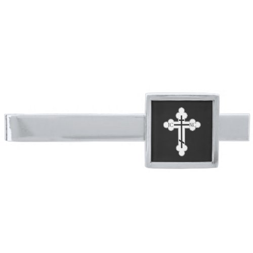 Orthodox cross silver finish tie bar