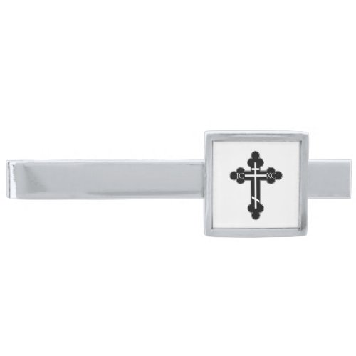 Orthodox cross silver finish tie clip