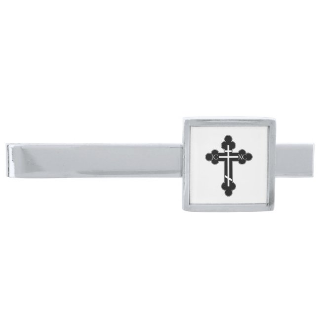 Orthodox cross silver finish tie clip (Front)