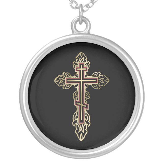 Orthodox cross silver plated necklace (Front)