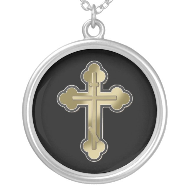 Orthodox cross silver plated necklace (Front)