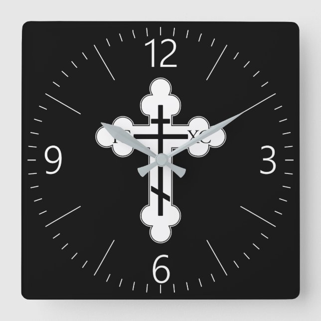 Orthodox cross square wall clock (Front)