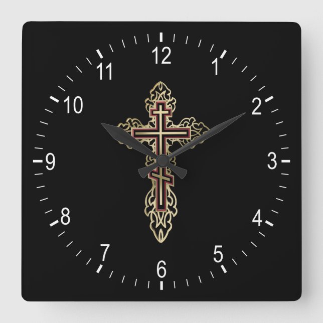 Orthodox cross square wall clock (Front)
