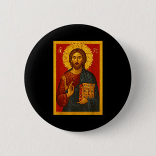 Orthodox Icon Of Jesus Christ Pantocrator  Button