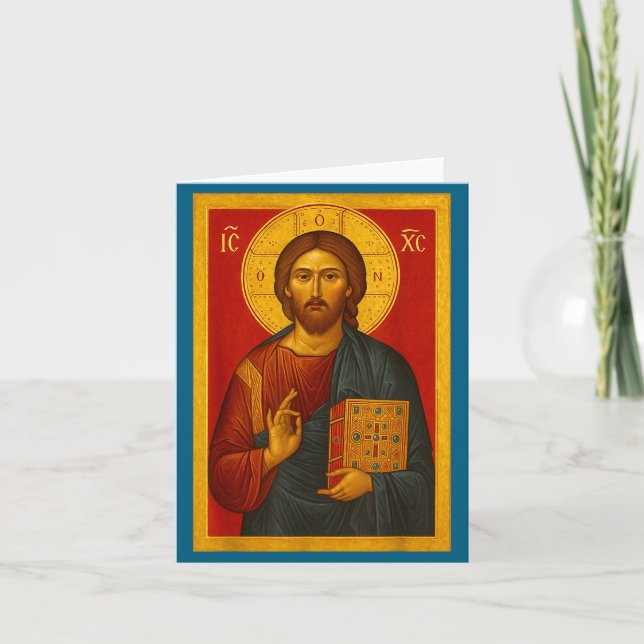 Orthodox Icon Of Jesus Christ Pantocrator  Card (Front)