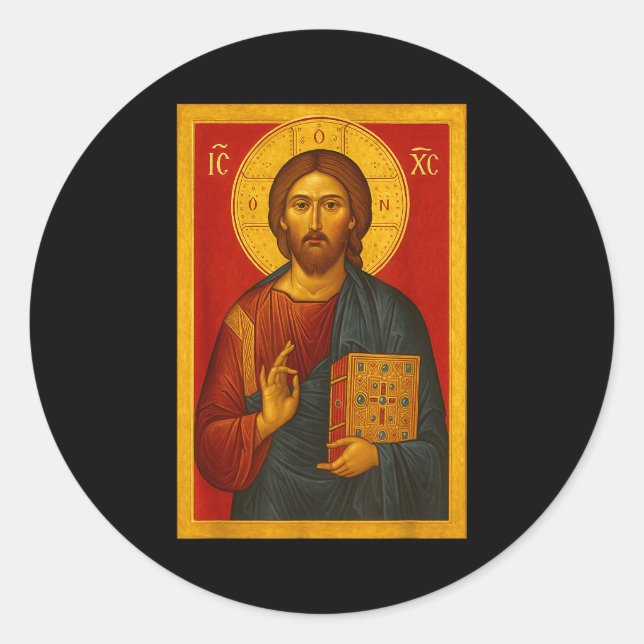 Orthodox Icon Of Jesus Christ Pantocrator  Classic Round Sticker (Front)