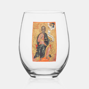 Orthodox Icon of Saint Andrew the Apostle  Stemless Wine Glass