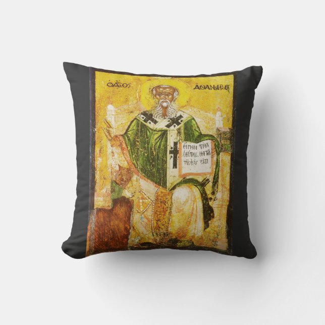 Orthodox Icon of Saint Athanasius of Alexandria Throw Pillow (Front)