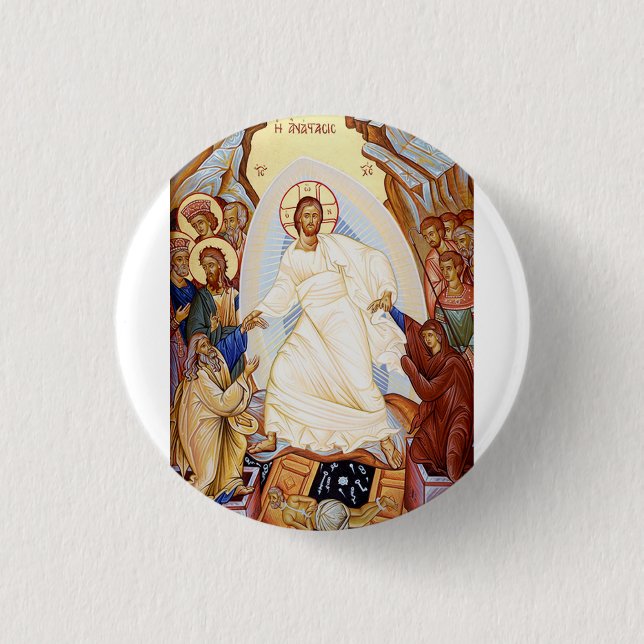 Orthodox Icon of the Anastasis Resurrection Button (Front)