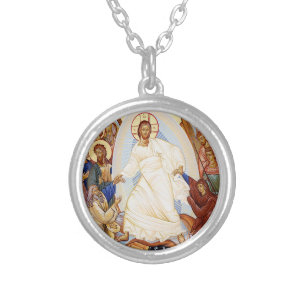 Orthodox Icon of the Anastasis Resurrection Silver Plated Necklace